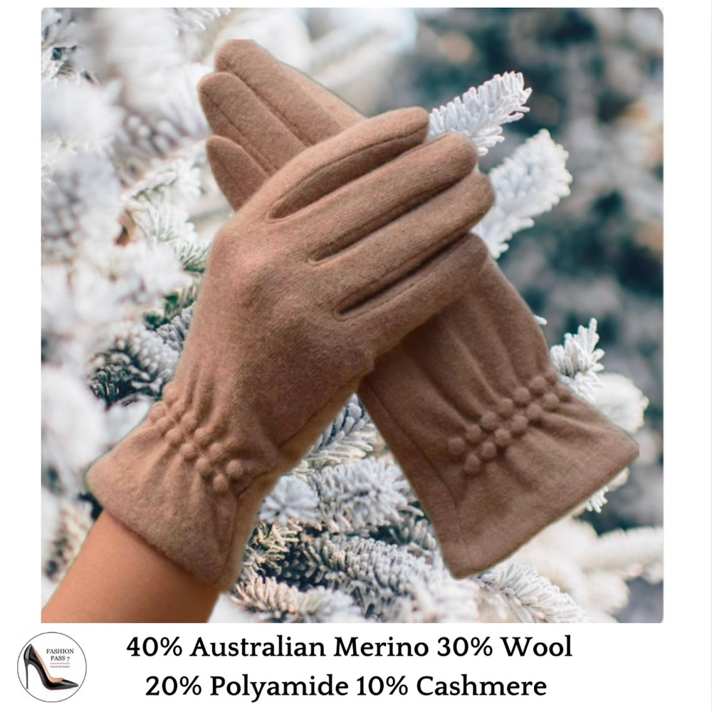 Luxury Cashmere Merino Wool Gloves Classic Beige Driving Winter Warm Cozy Gloves